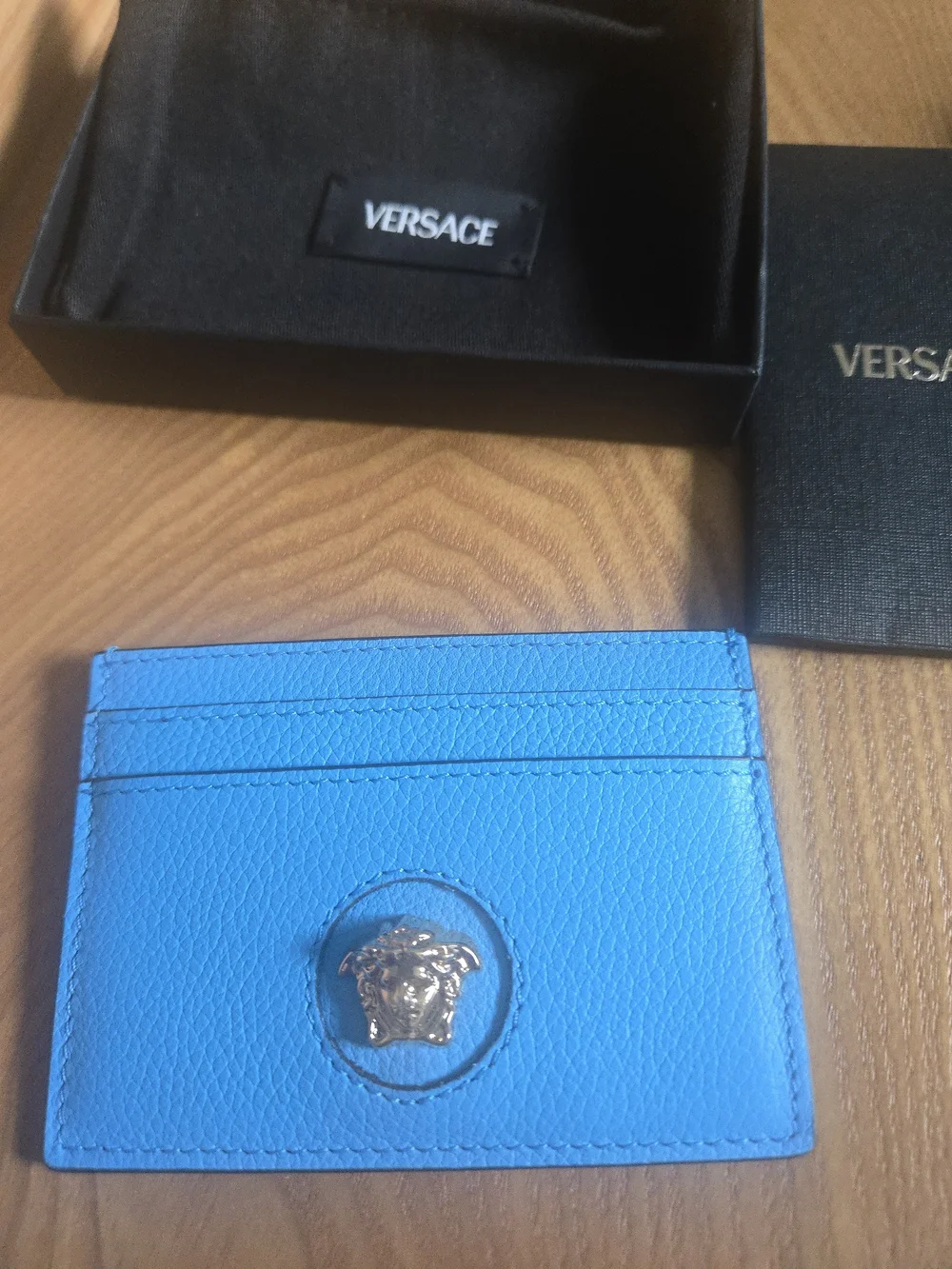 Versace Blue Leather Card Holder with Medusa Emblem Full Inclusion